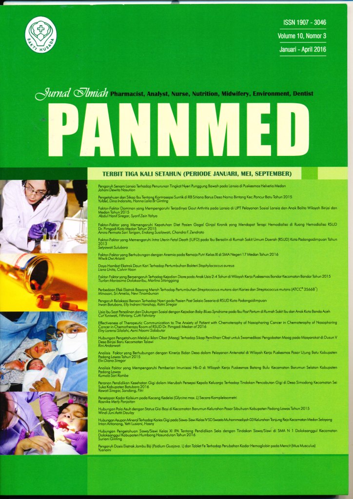 					View Vol. 10 No. 3 (2016): Jurnal Ilmiah PANNMED Periode Januari - April 2016
				