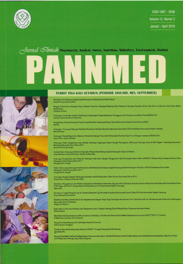 					View Vol. 12 No. 3 (2018): Jurnal Ilmiah PANNMED Periode Januari-April 2018
				